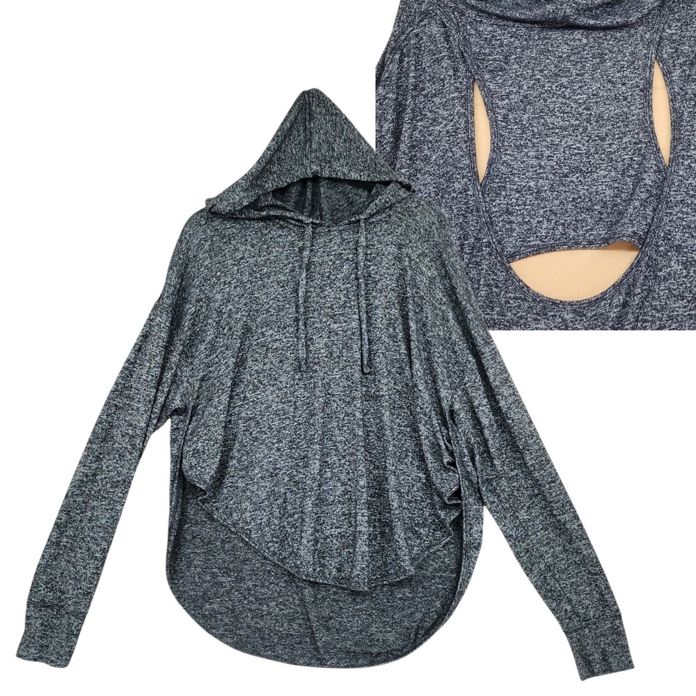 Athleta Lombard Hoodie L Women Gray Heathered Open Back High Low Activewear